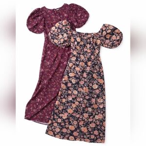 Old Navy bundle! Puff-Sleeves Floral-Prints Pintucked Smocked Midi Swing Dress S